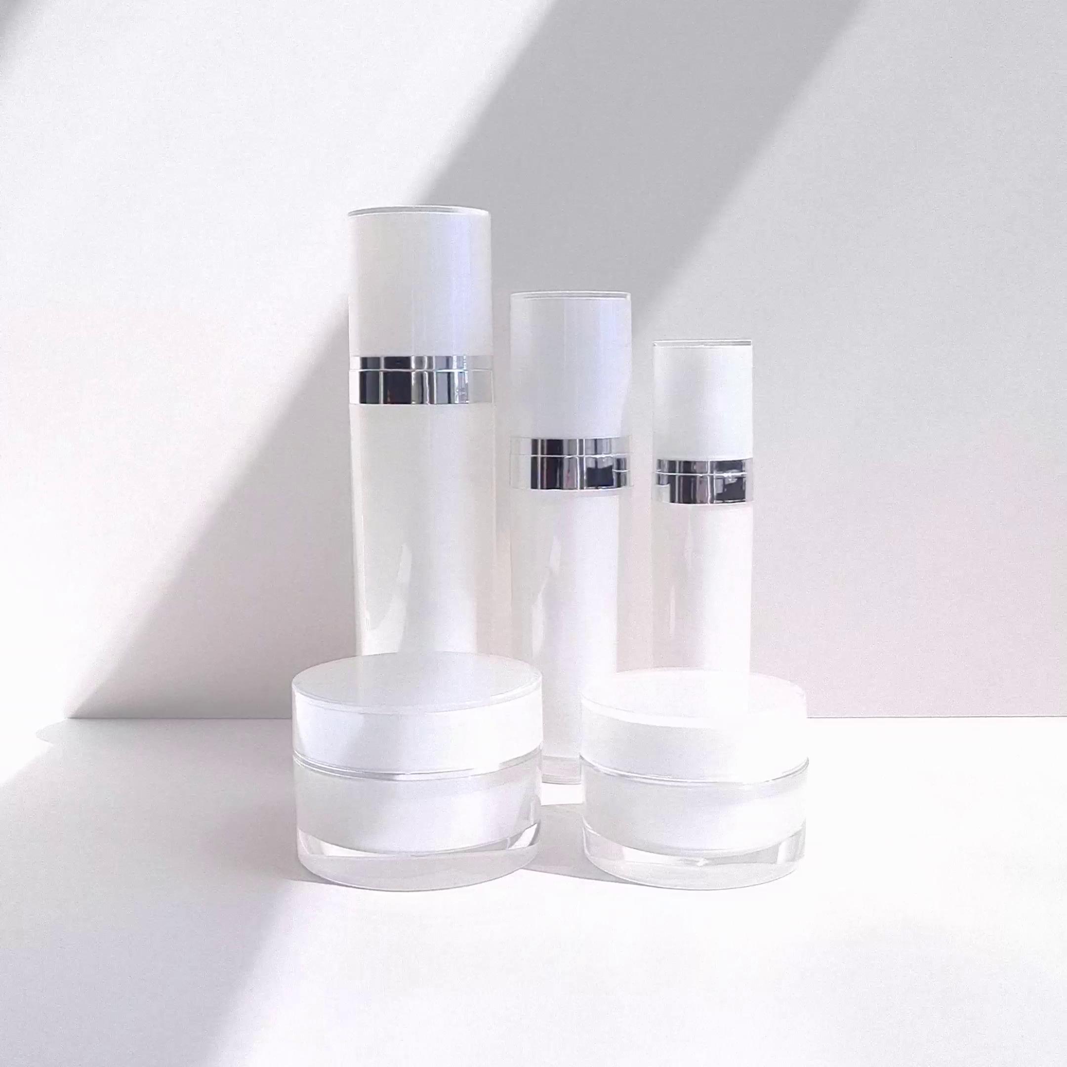 Luxury Pearl White Color Spraying Acrylic Cream Jar With Silver Line AJ14